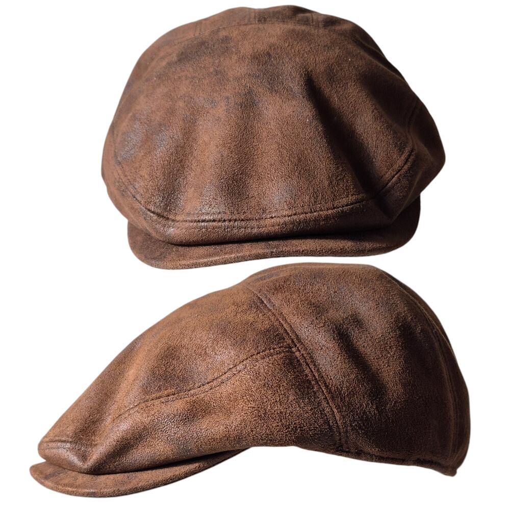 Henschel USA Brown Distressed Faux Leather Birmingham Ivy Cap Hat Large